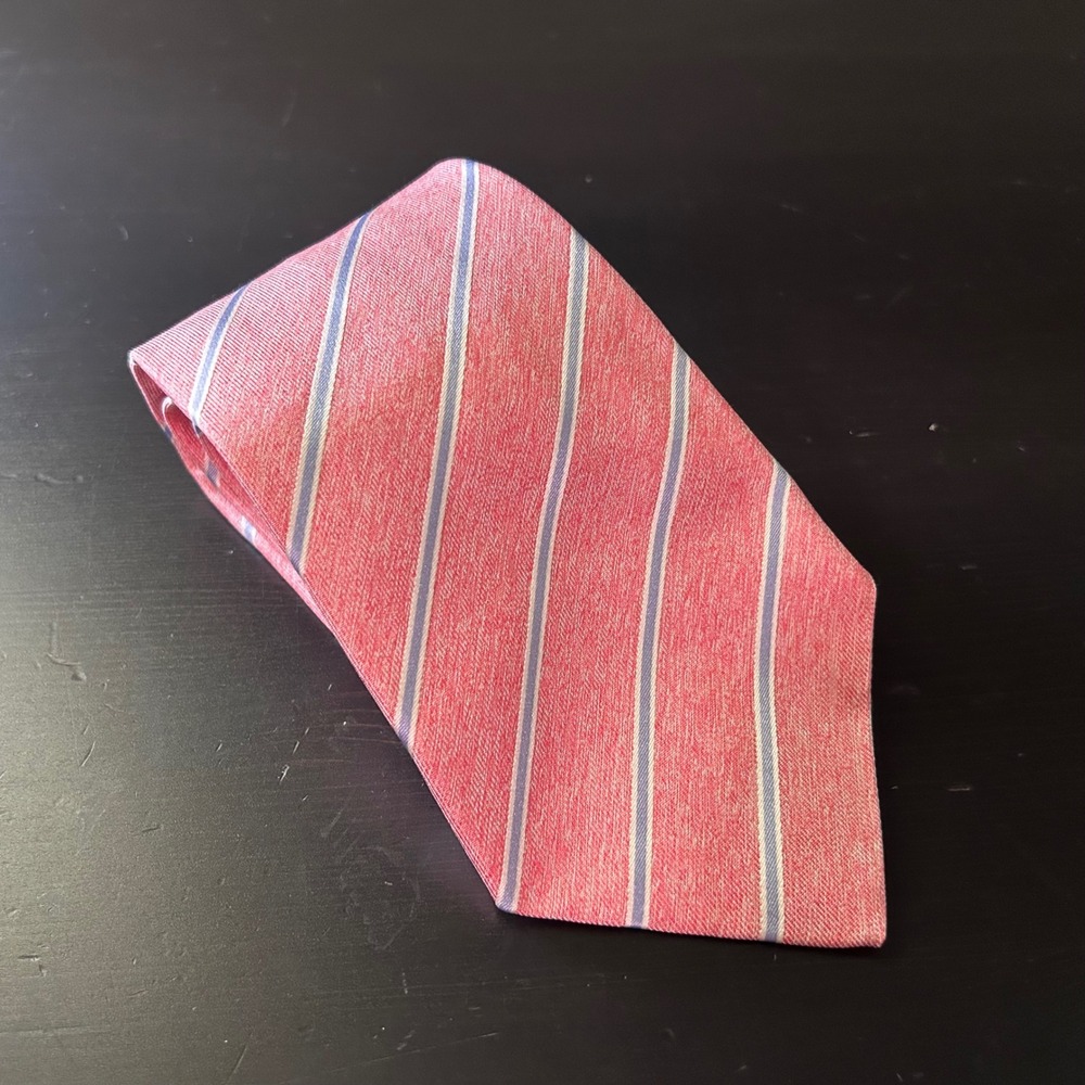 Kiton 100% Silk Luxury Italian Necktie Tie Pink Blue Striped 4 x 59